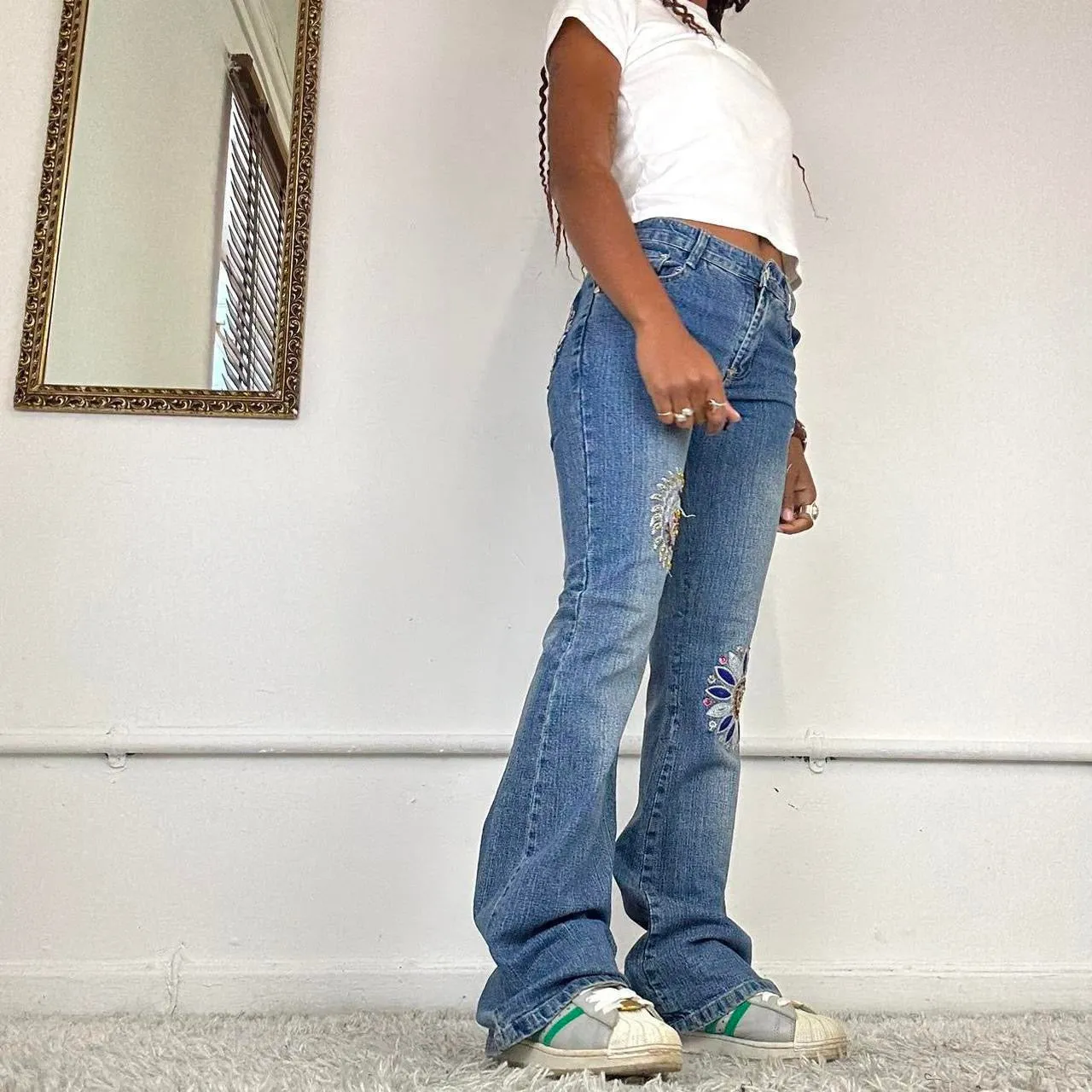 2000's embroidered flared jeans