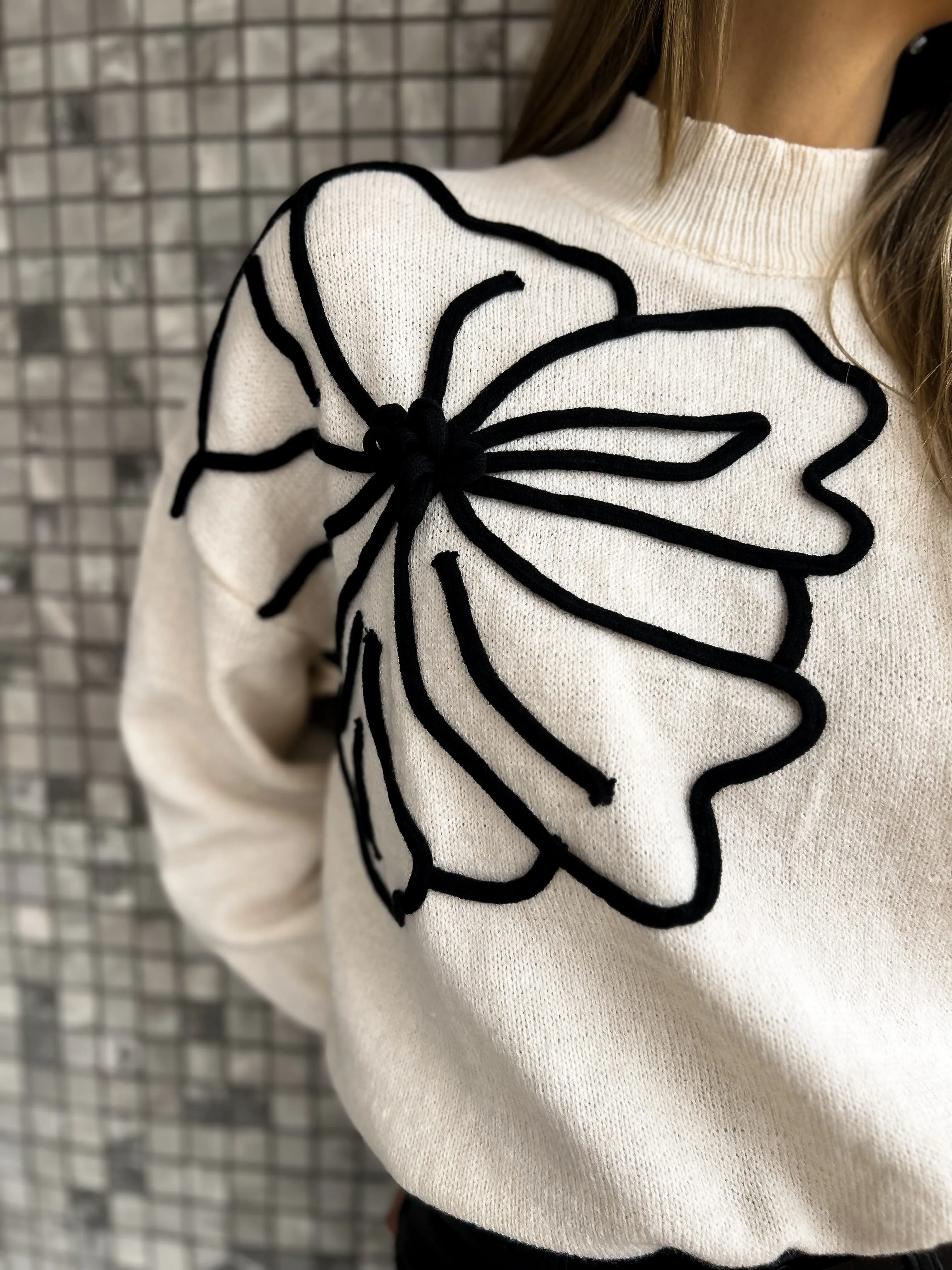 ANNABEL Embroidered Knit Sweater - Milk