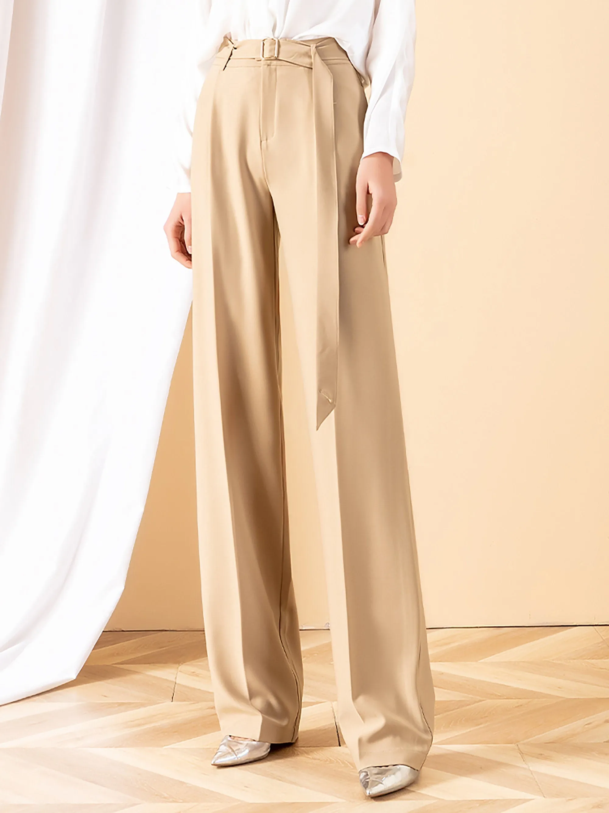 Belted Relaxed Full Length Pants