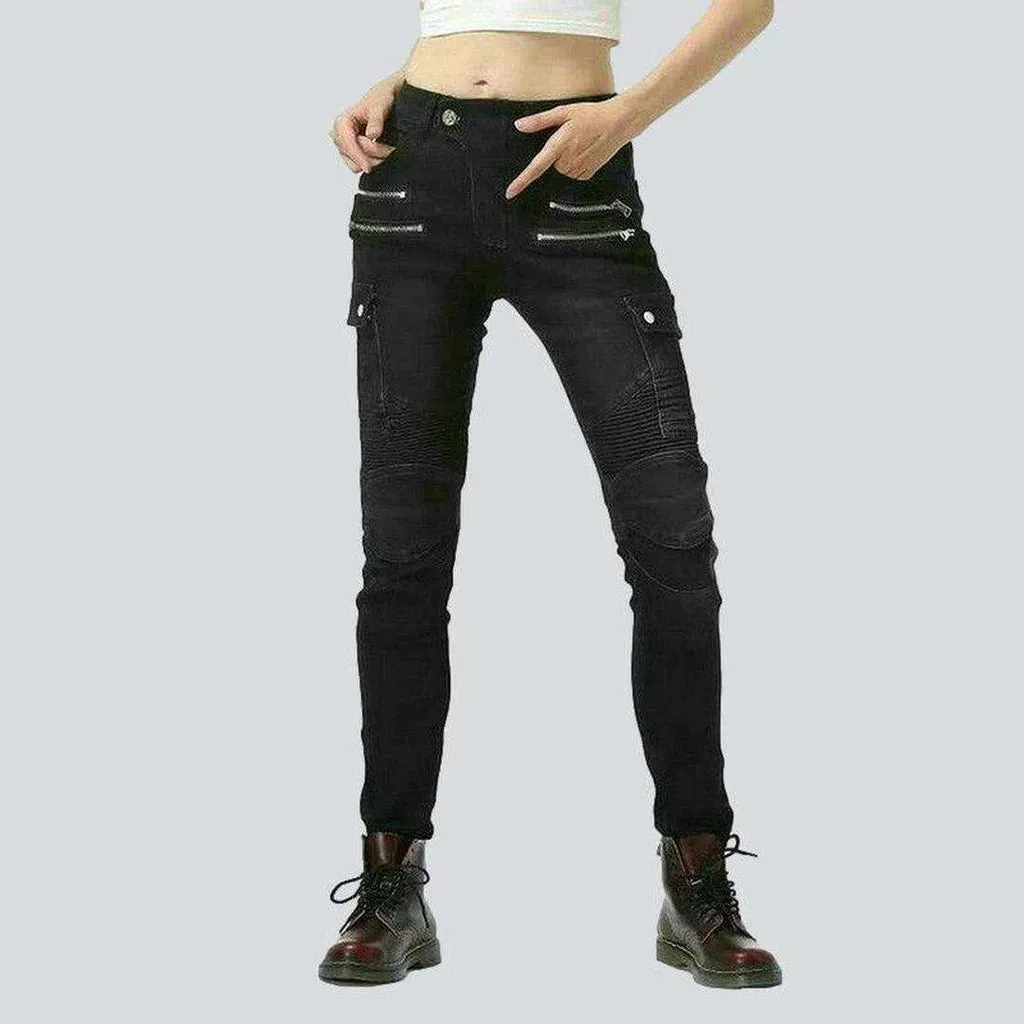 Black biker jeans for women