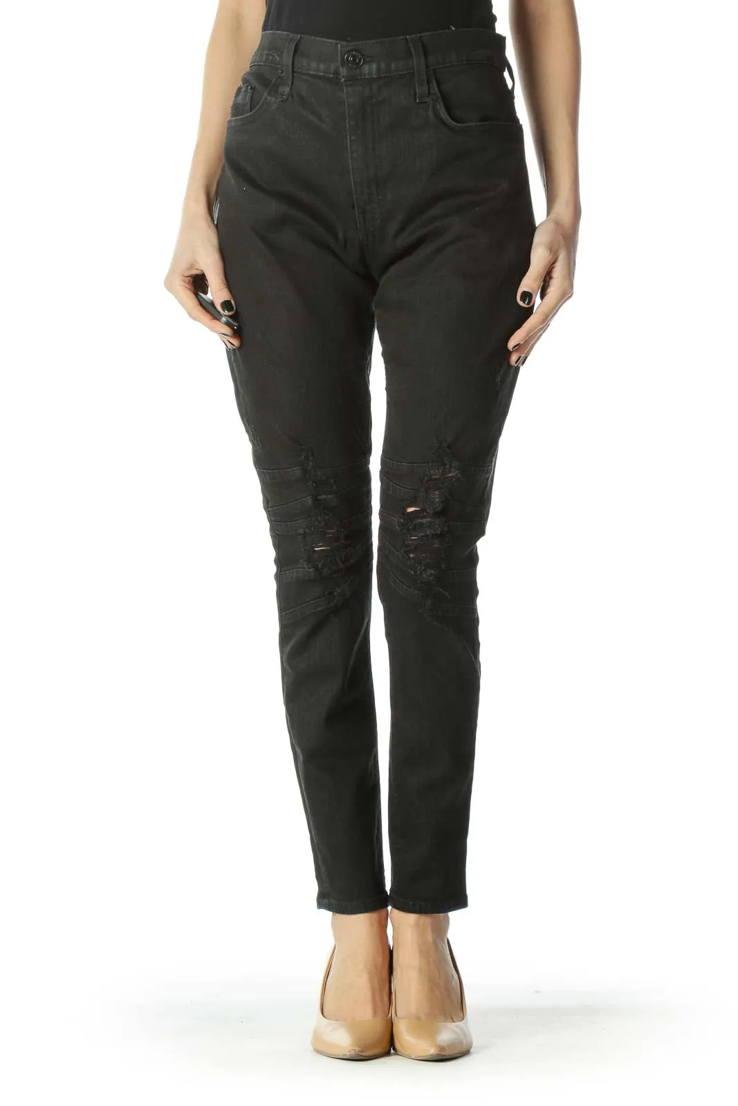 Black Distressed Textured Stretch Skinny Jeans