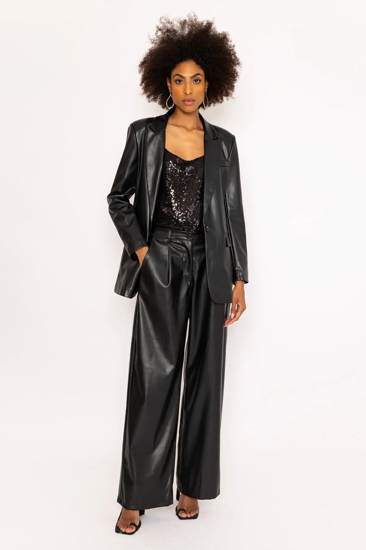 Black PU Faux Leather Wide Leg Trousers