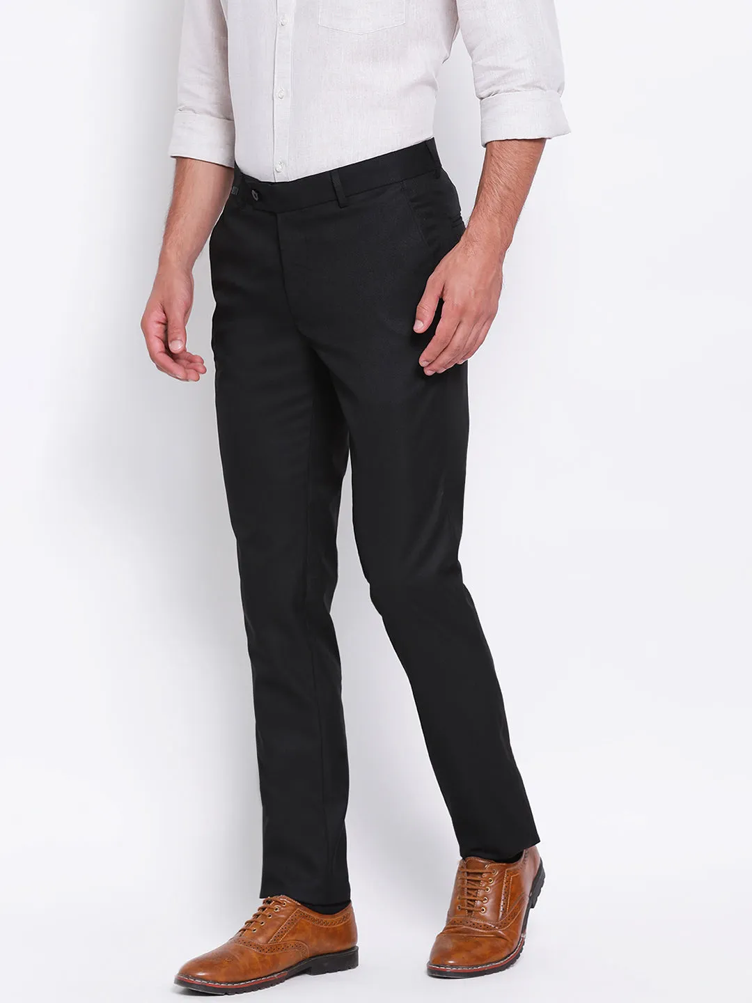 Black Self Design Slim Fit Trouser