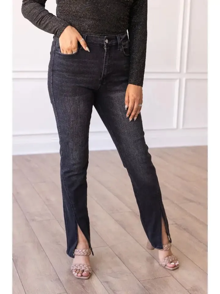 Black Split Hem Skinny Jeans