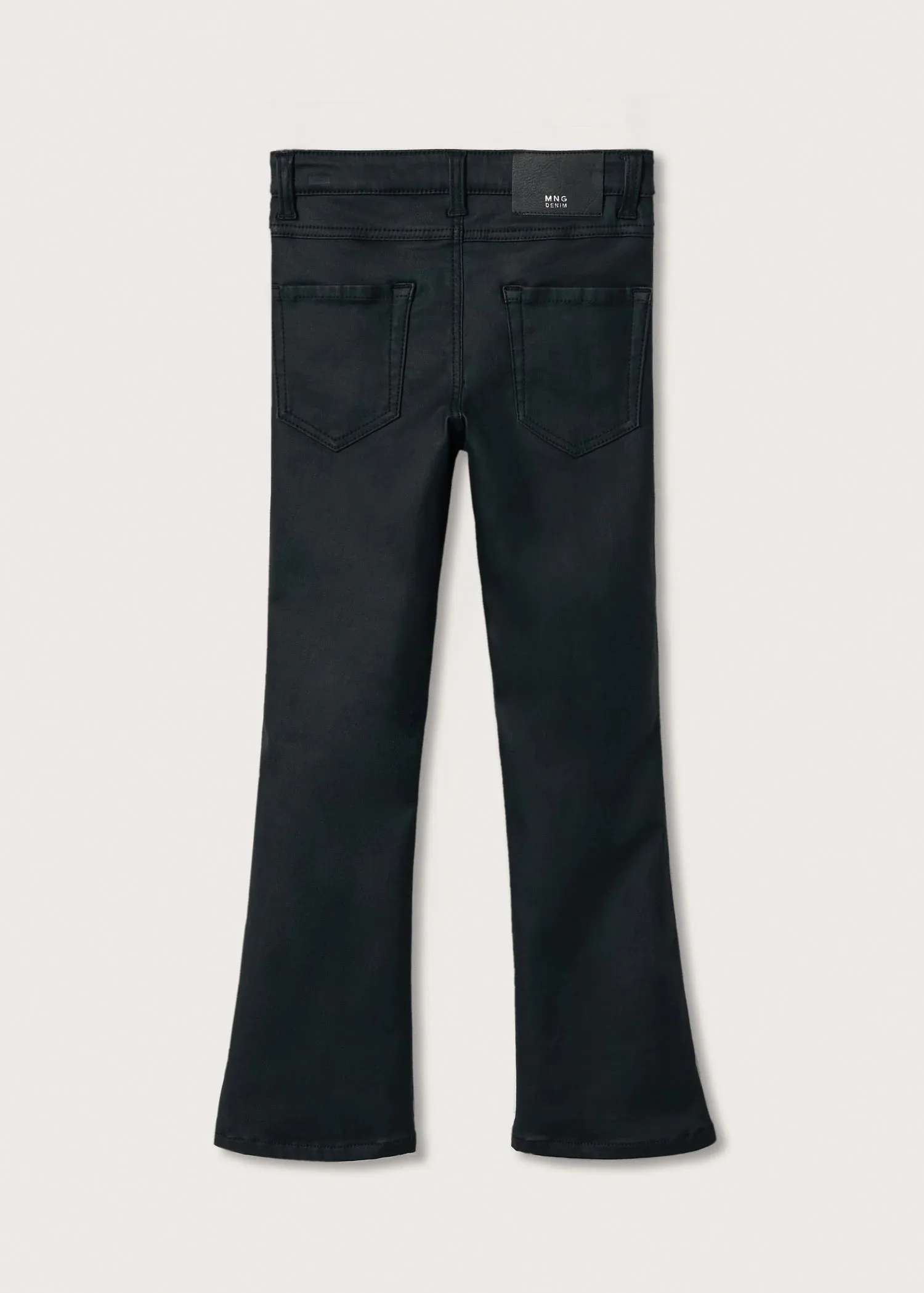 Coated flared trousers