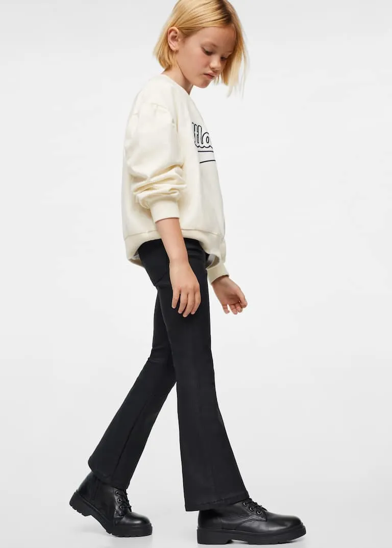 Coated flared trousers