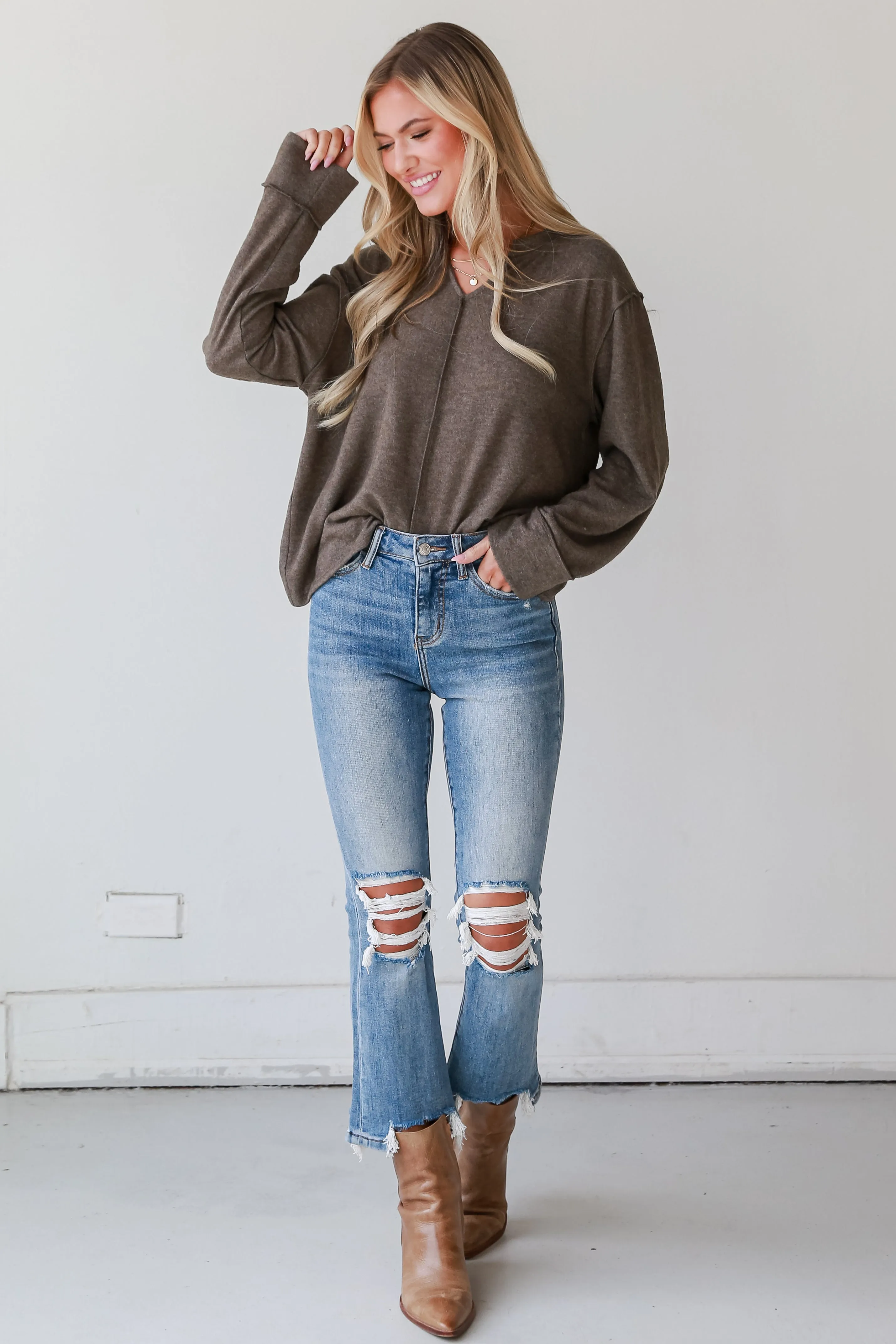 Courtney Light Wash Distressed Kick Flare Jeans Plus