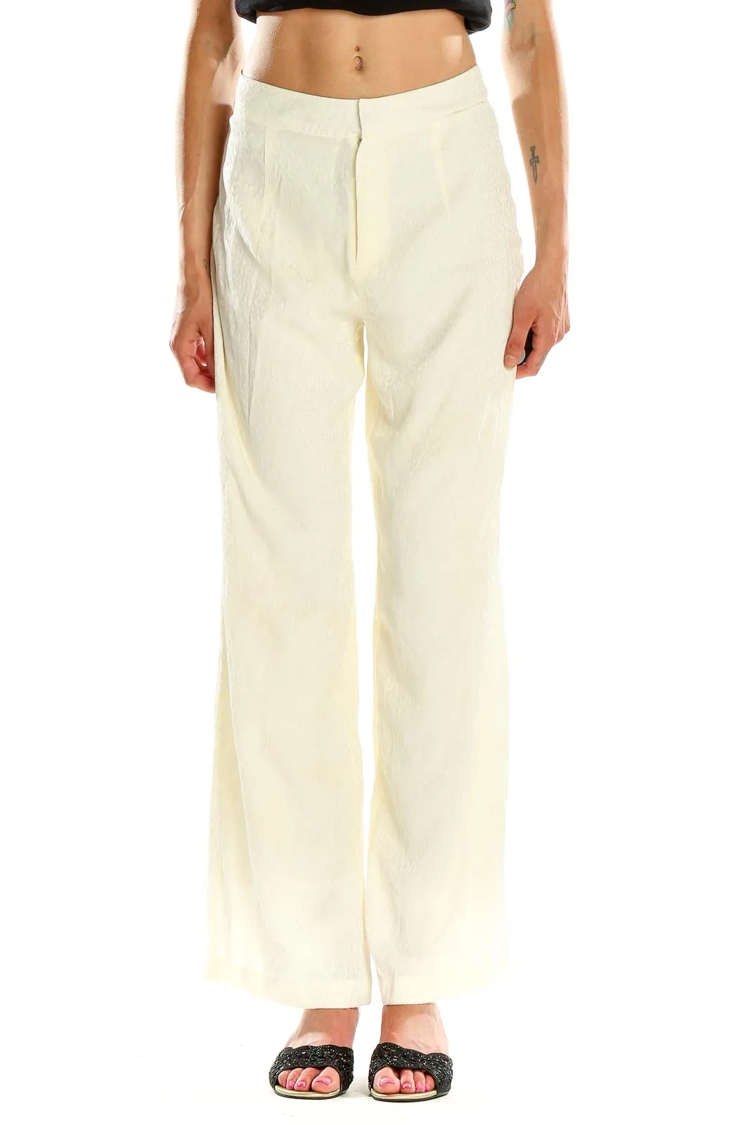 Cream Wide-Leg Linen Trousers