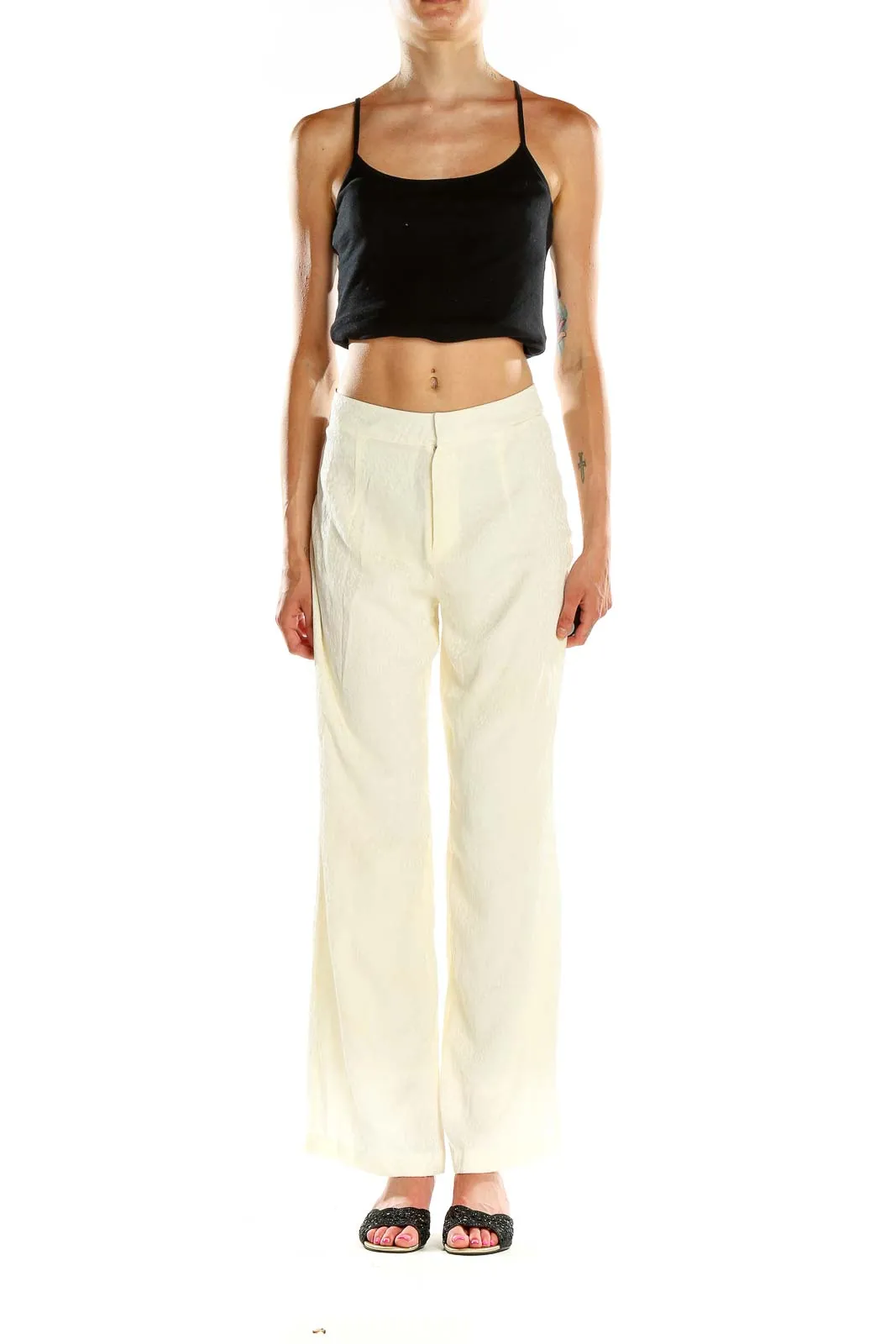 Cream Wide-Leg Linen Trousers