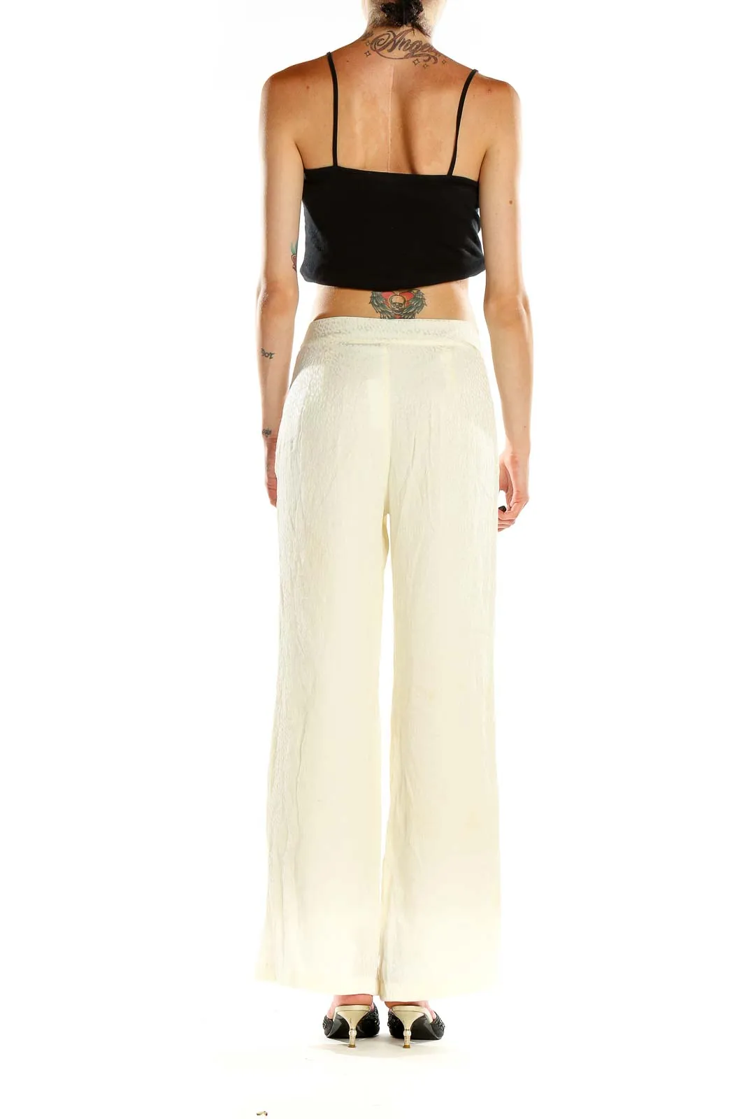 Cream Wide-Leg Linen Trousers