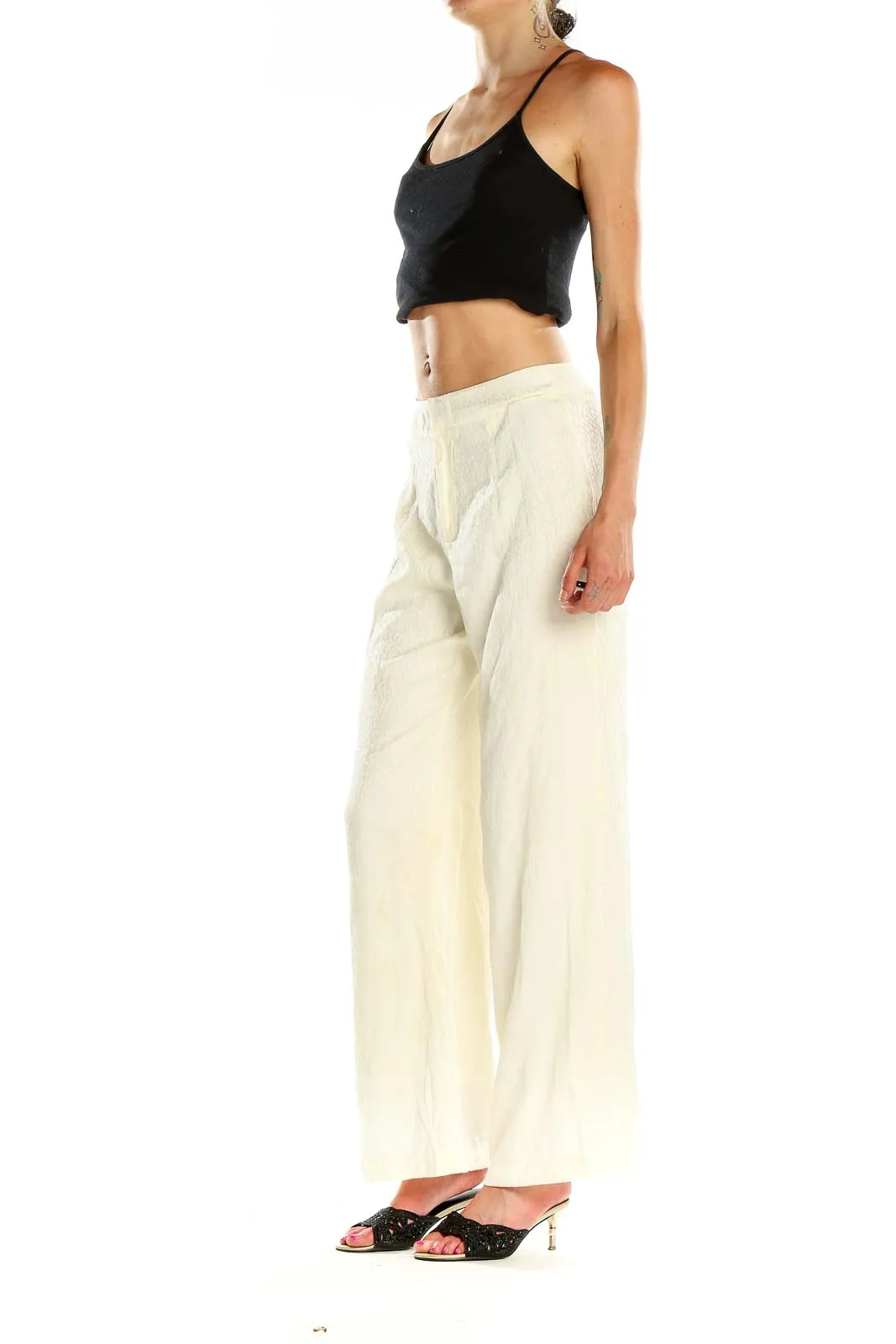 Cream Wide-Leg Linen Trousers