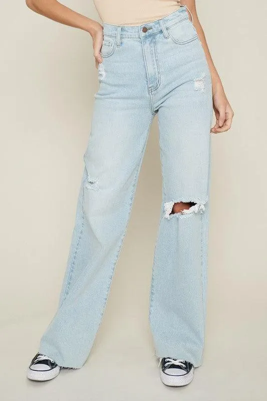 Distressed Wide Leg Jeans For Women