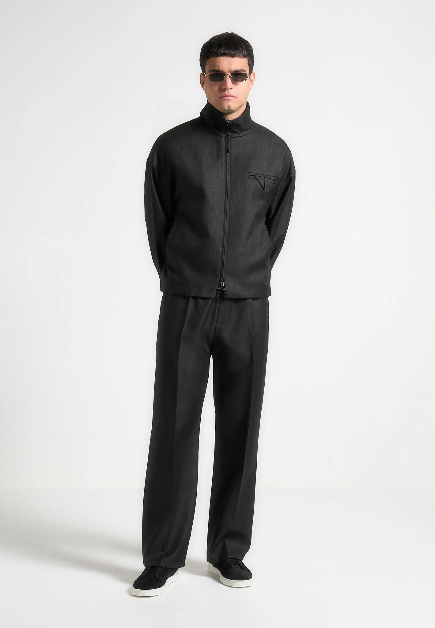 Elasticated Tailored Crease Trousers - Black