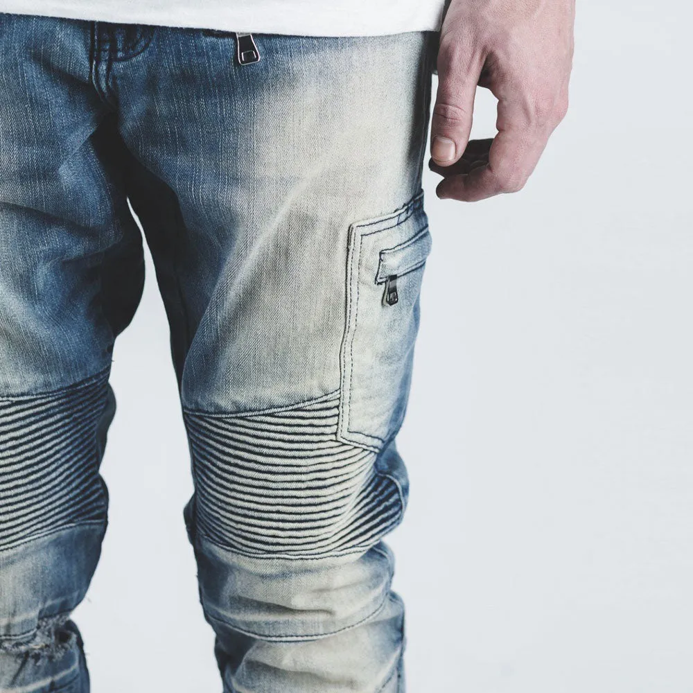 Embellish Holmes Biker Denim Jeans Stone Wash