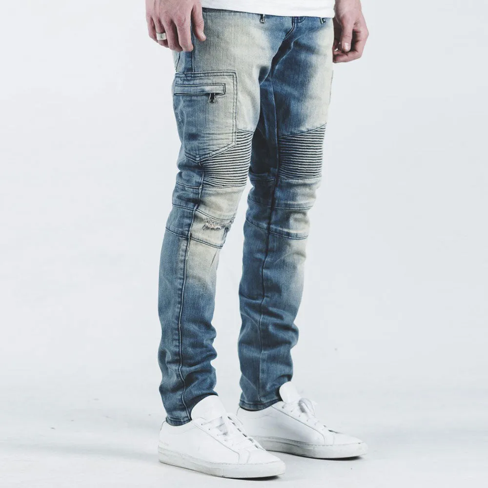 Embellish Holmes Biker Denim Jeans Stone Wash