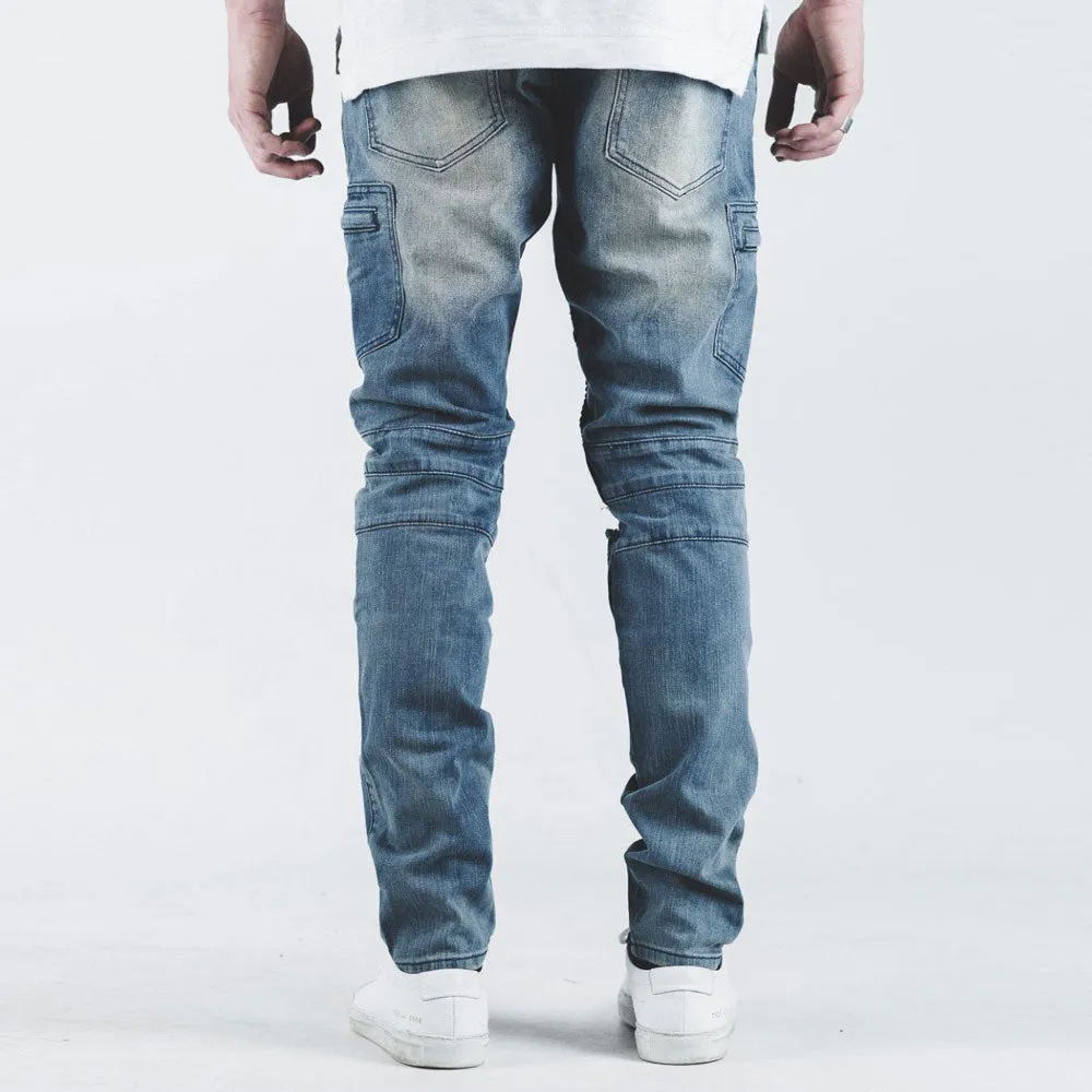 Embellish Holmes Biker Denim Jeans Stone Wash