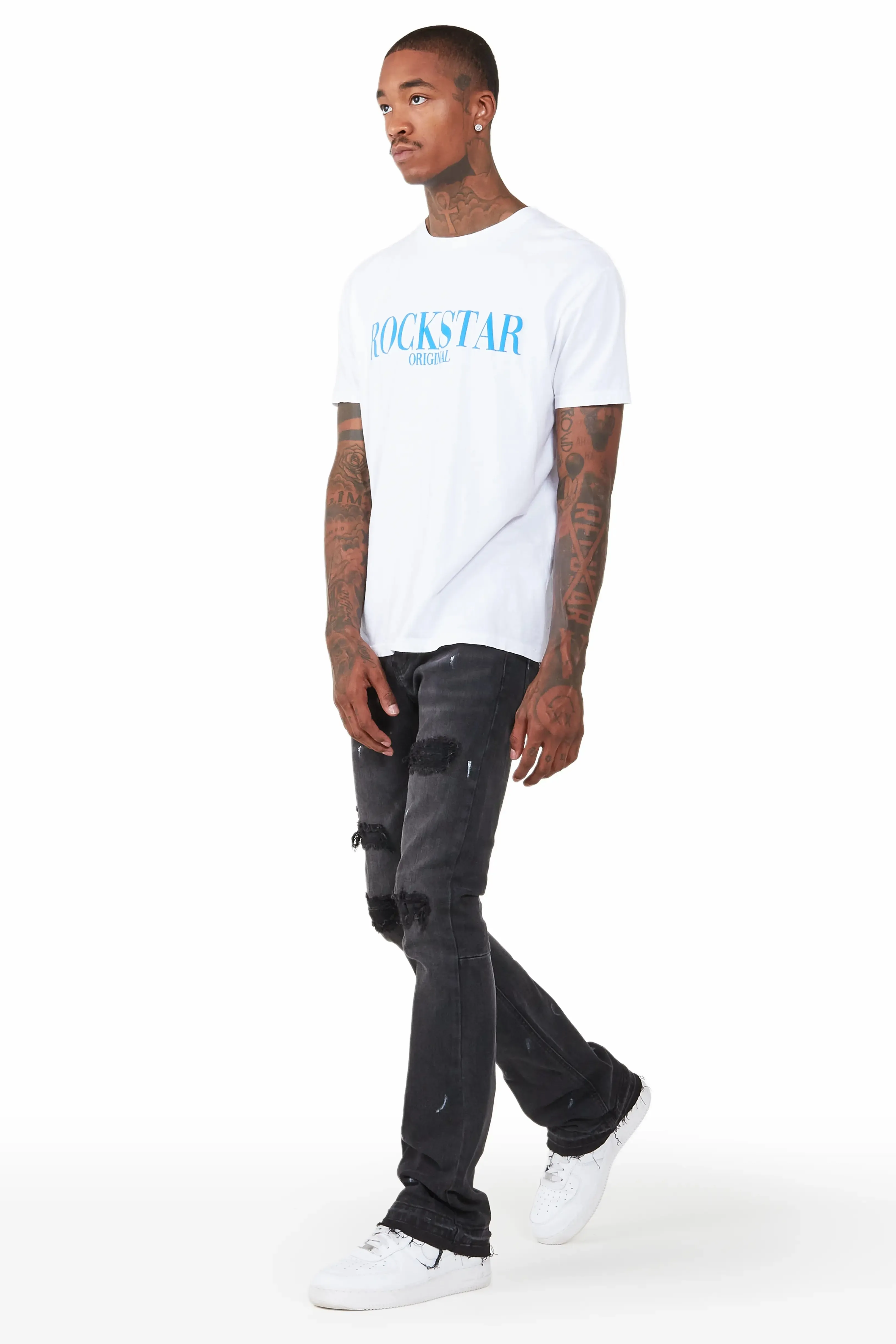 Flanagan Black Patched Stacked Flare Jean