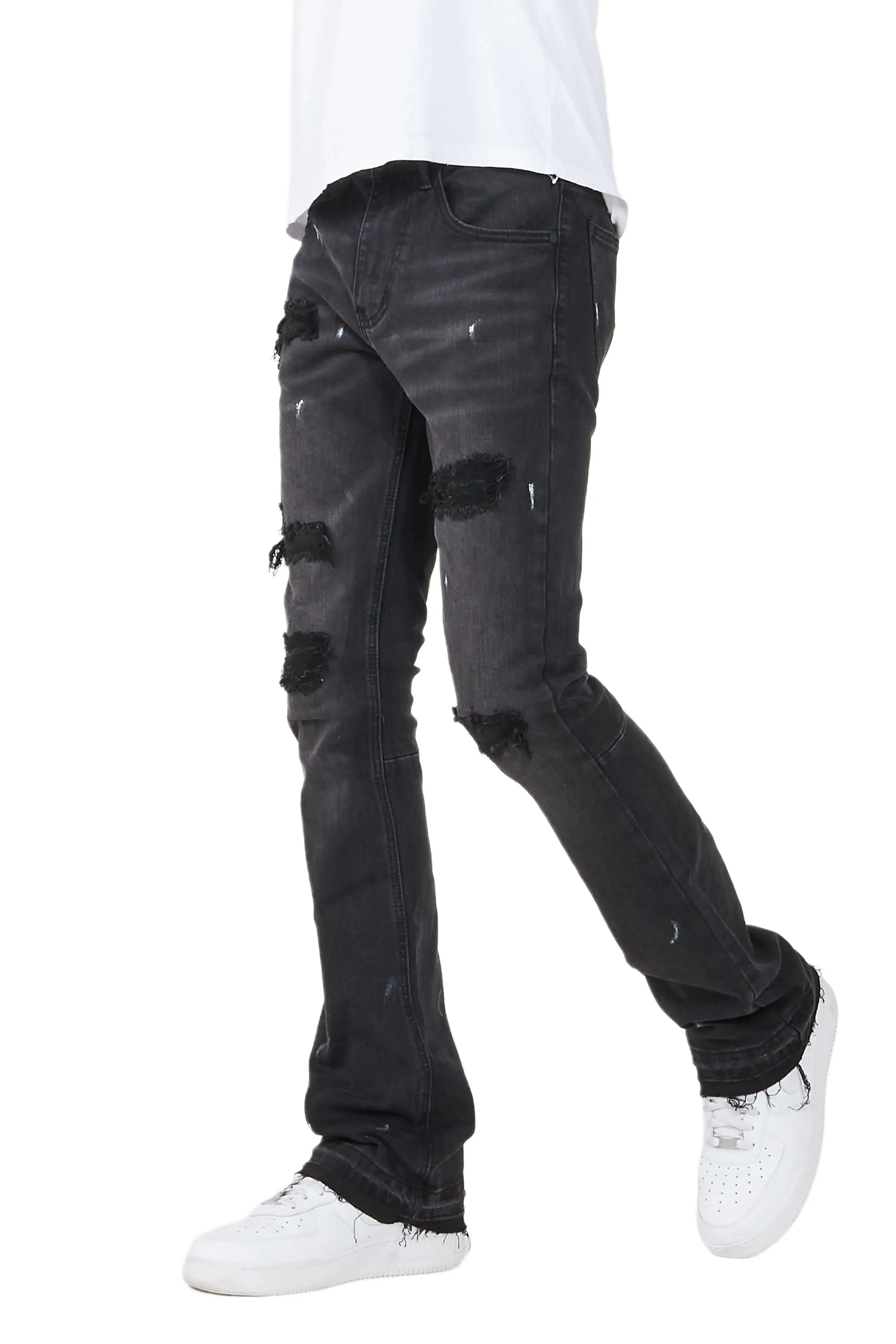 Flanagan Black Patched Stacked Flare Jean