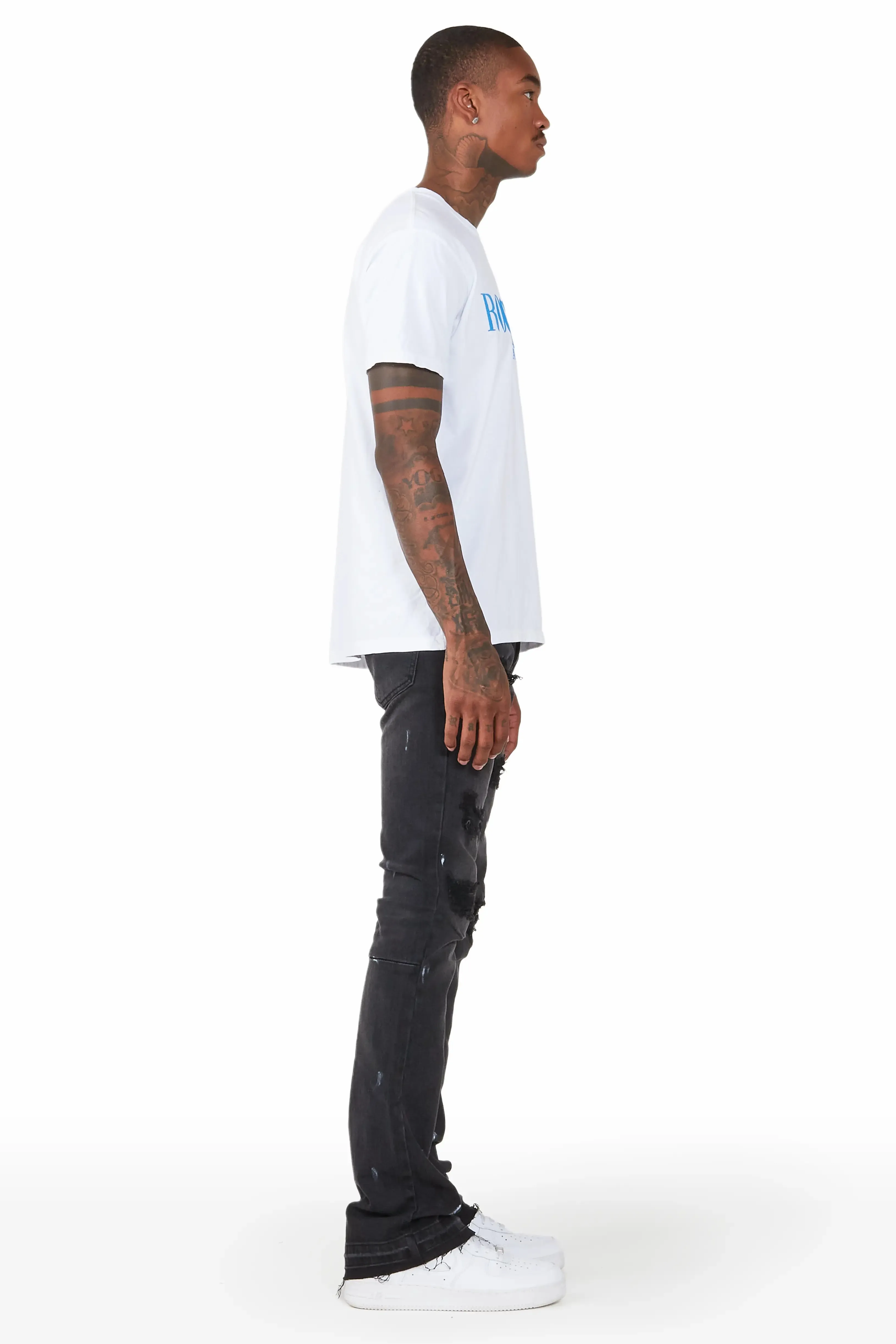 Flanagan Black Patched Stacked Flare Jean