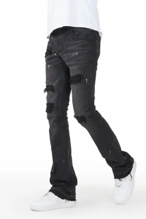 Flanagan Black Patched Stacked Flare Jean