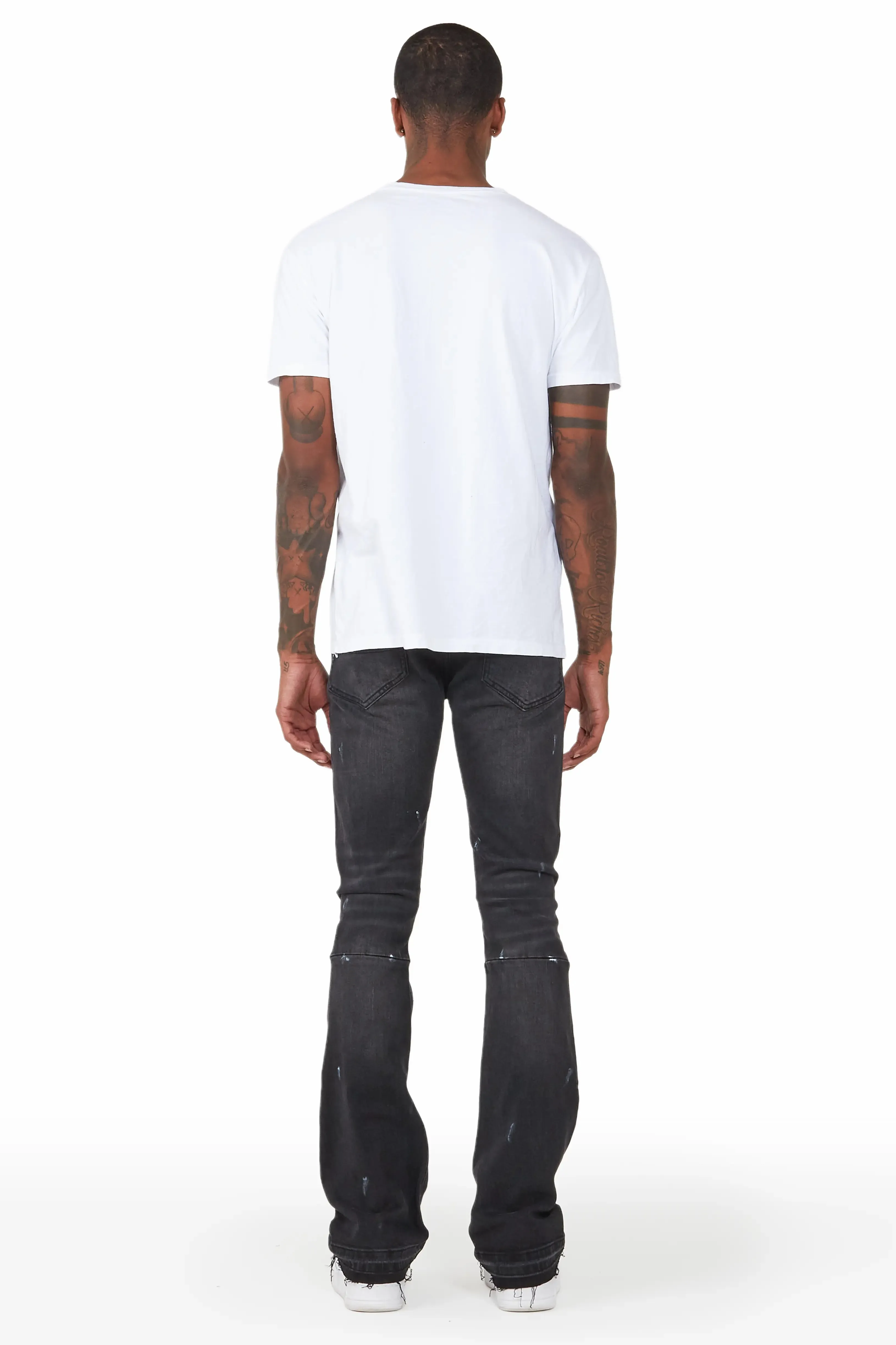 Flanagan Black Patched Stacked Flare Jean