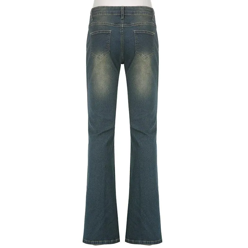 Flared Rivet Grunge Punk Low Waisted Jeans