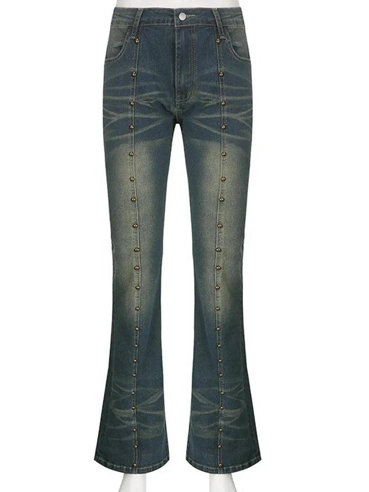 Flared Rivet Grunge Punk Low Waisted Jeans