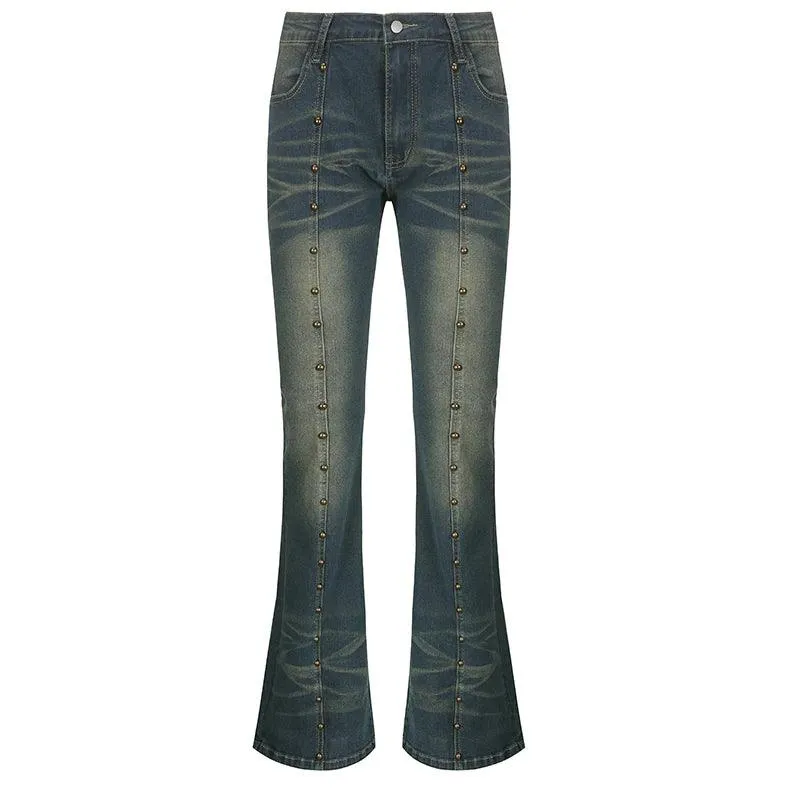 Flared Rivet Grunge Punk Low Waisted Jeans