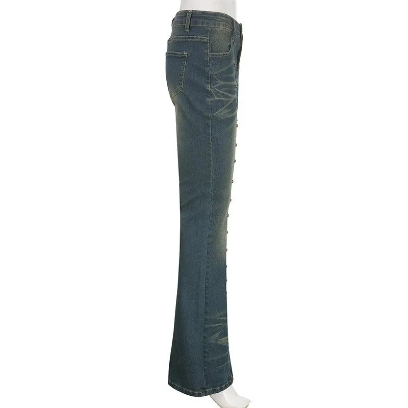 Flared Rivet Grunge Punk Low Waisted Jeans