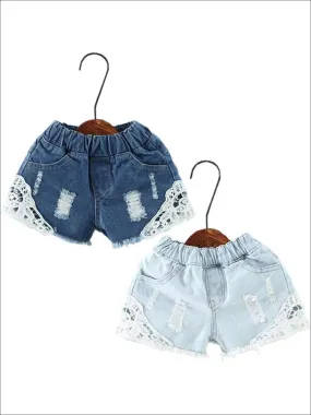 Girls Distressed Lace Denim Shorts