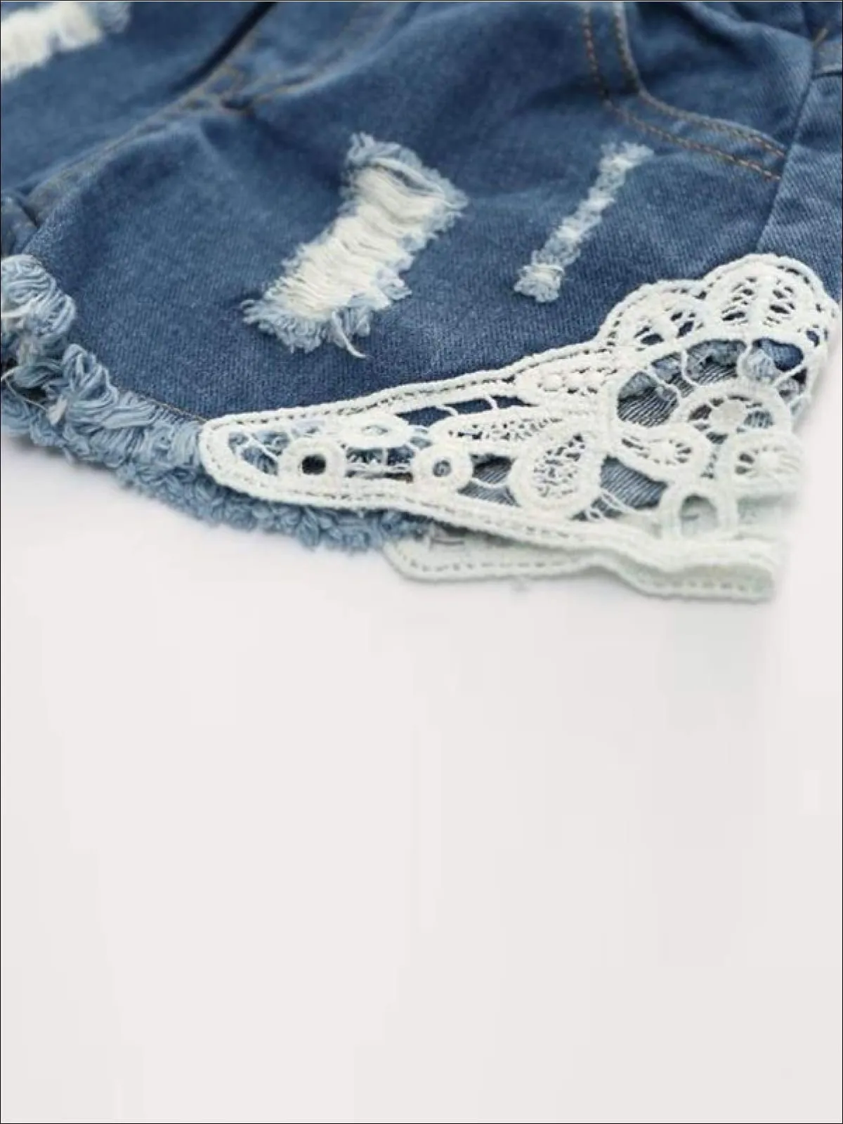 Girls Distressed Lace Denim Shorts