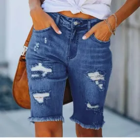 Glow Chic's Slim-Fit Ripped Tassel Denim Shorts