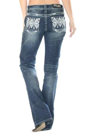 Grace in LA Blue and White Aztec Bootcut Jeans - JB81180