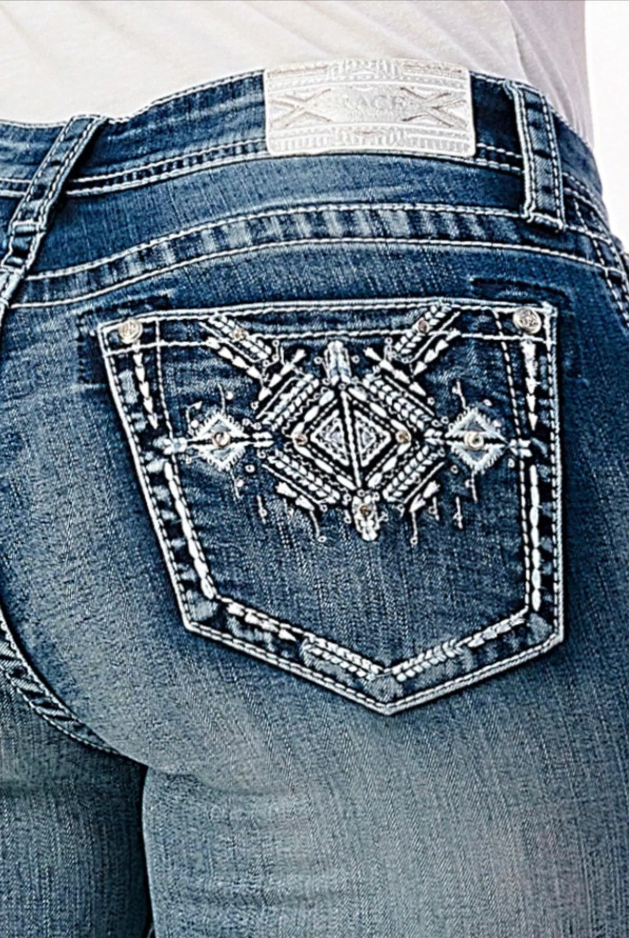 Grace In LA Girl's Aztec Embroidered Design Pockets Bootcut Jeans GBS559