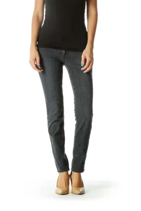 Gray Pinstripe Pocketed Skinny Jeans