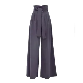 Grey High Waist Long Wide Leg Trousers