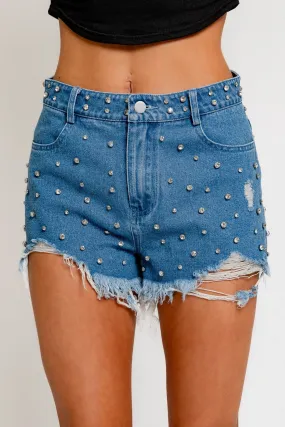 Headed Home Rhinestone Denim Shorts