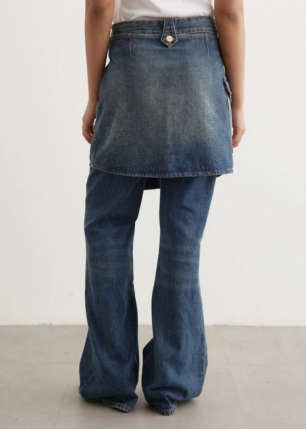 Heavy Washed Denim Flared Skirt Jeans