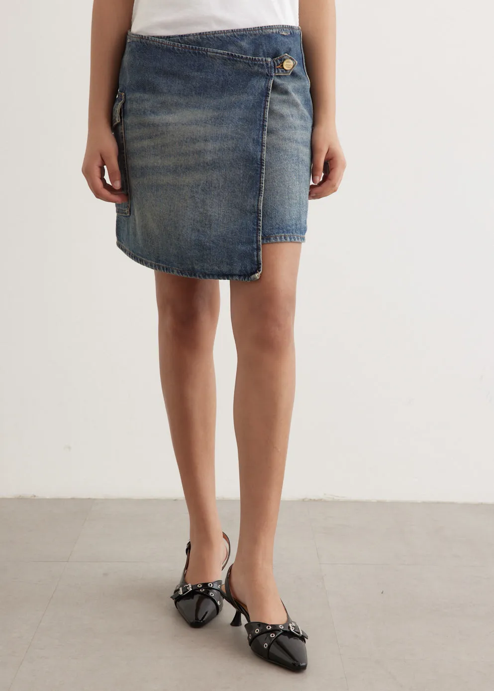 Heavy Washed Denim Flared Skirt Jeans