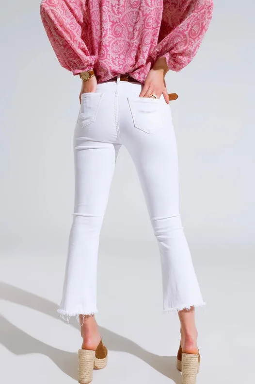 High Rise Basic Flared Jeans In White