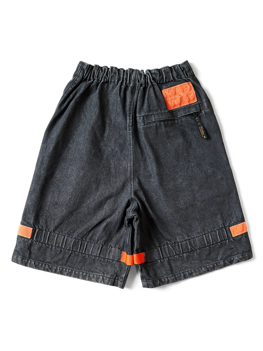 Kapital 14oz Black Denim NOUVELLE Shuttle Shorts - Processed Denim