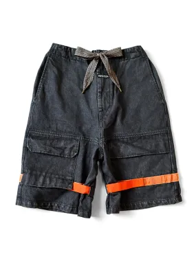 Kapital 14oz Black Denim NOUVELLE Shuttle Shorts - Processed Denim