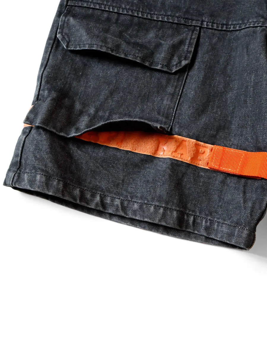 Kapital 14oz Black Denim NOUVELLE Shuttle Shorts - Processed Denim