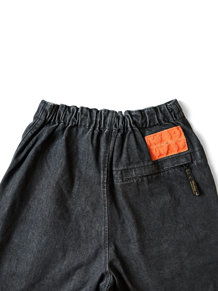 Kapital 14oz Black Denim NOUVELLE Shuttle Shorts - Processed Denim