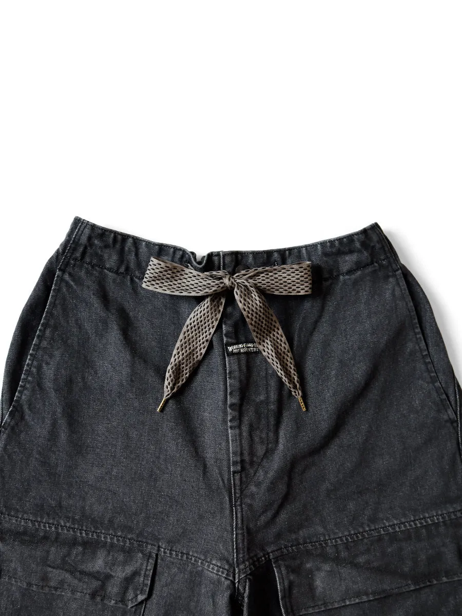 Kapital 14oz Black Denim NOUVELLE Shuttle Shorts - Processed Denim