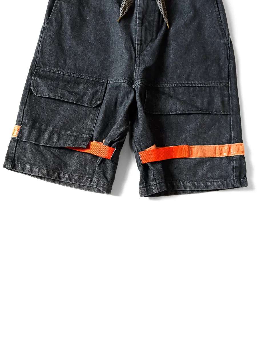 Kapital 14oz Black Denim NOUVELLE Shuttle Shorts - Processed Denim