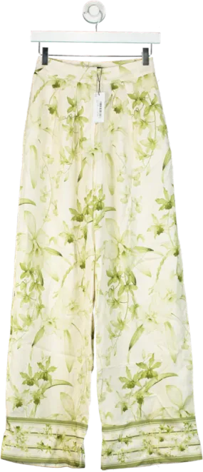 Karen Millen Green Lyda Millen Tall Botanic Printed Linen Woven Trousers UK 6