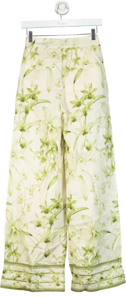 Karen Millen Green Lyda Millen Tall Botanic Printed Linen Woven Trousers UK 6