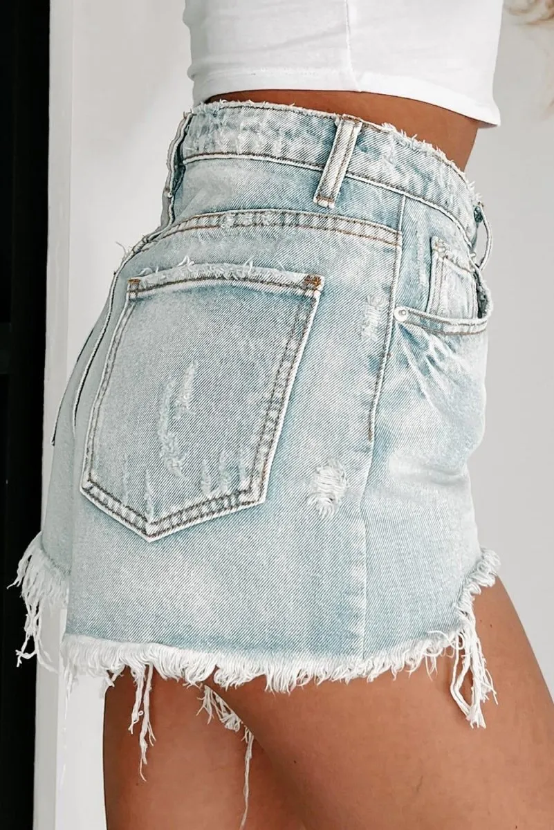 Kiss Me Distressed Frayed High Waist Denim Shorts