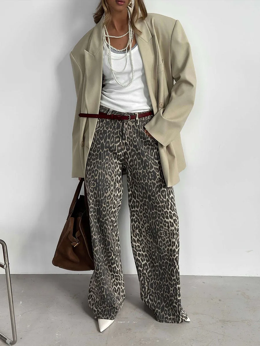 Leopard Design Loose Wide-leg Trousers